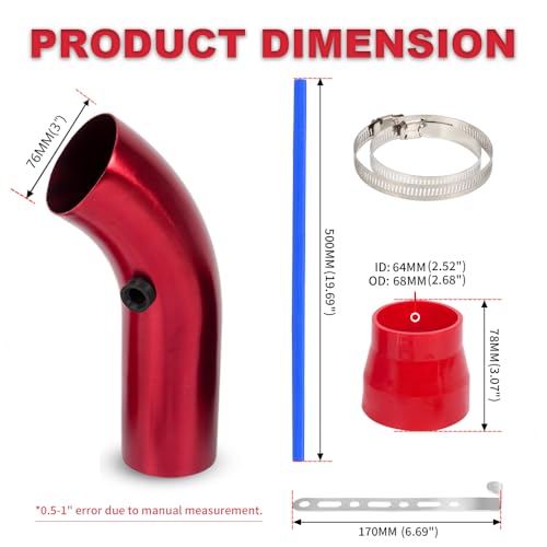 BARTOO 3 Inch Cold Air Intake Pipe Turbo Piping for Car Truck Red - color: Z-Red Pipe