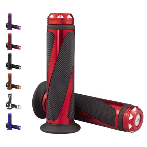 Universal Motorcycle Handlebar Grips Fits for Motorcycles with 7/8" Left Grip and 1" Right - color: Red