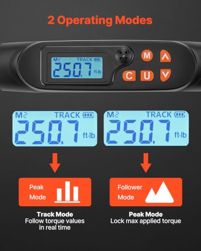 VEVOR Torque Wrench Set 1/2" Drive Digital Torque Wrench 4 Display Units, ±2% Accuracy, LCD Screen, with Buzzer and LED Indicator, with Sockets, Extension Bar, Adapter, for Automotive Repair - size: 1/2"