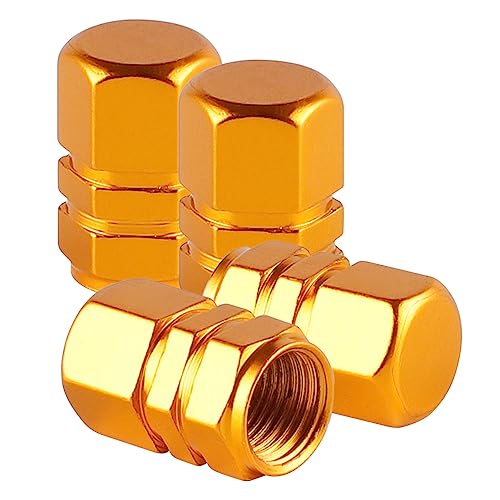 alpmosn Aluminum Tire Stem Valve Caps Wheel Valve Covers Car Dustproof Tire Cap Cover Accessories, Universal for SUV, Car, Bike and Motorcycle, Hexagon Shape (4PCS Gold) - color: Gold