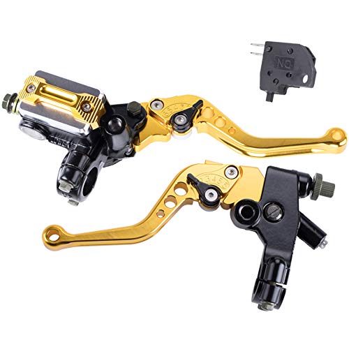 Universal Motorcycle 7/8" 22mm Handlebar Brake Master Cylinder Clutch Lever CNC Left & Right Set Compatible with Harley Honda Kawasaki Suzuki Yamaha（ Piston Diameter 12.7mm (Gold) - color: Gold