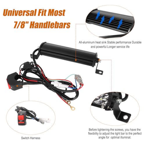 Motorcycle LED Light Bar & ON-Off Switch Headlight kit for CRF110 CRF250F KLX110 TTR110 TTR110E RM85 YZF450 60W Motocross LED Light Kit Universal for 7/8" 22mm Handlebars Pit Dirt Bike Plug and Play