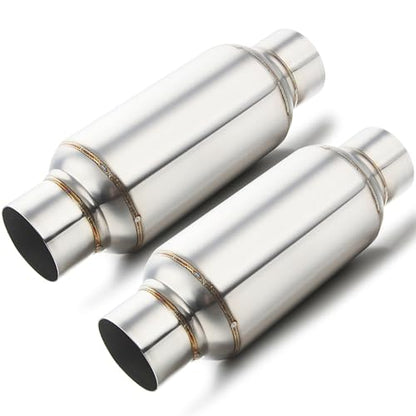 LCGP 2.5'' Inlet & Outlet Universal Muffler, 11.5'' Overall Length Stainless Steel Resonator 2 Pack - color: Silver, size: 2.5" Inlet 11.5" Long-2 Pack