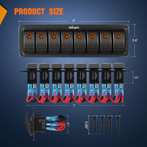 Nilight 8 Gang Rocker Switch Panel w/Orange LED Light 5Pin ON Off Pre-Wired - color: Amber, size: 8 Gang