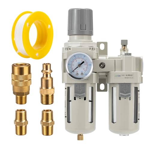 3/8" NPT Compressed Air Filter Regulator Lubricator Combination,Water/Oil Trap Separator (0-150 PSI), Oil Water Separator,Semi-Automatic Drain, Suitable for Pneumatic Systems - size: 3/8NPT, style: Semi-Auto Drain