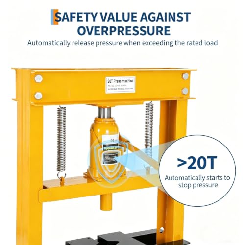 Heavy Duty 20 Ton Hydraulic H-Frame Shop Press, Adjustable Height - color: Yellow | with dust cover | 20T