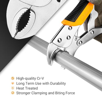 DEKOPRO 5-Piece Locking Pliers Set,Vice Grips Pliers Set with Cr-V,5"/7"/10" Curved Jaw Plier, 6.5"/9.5" Long Nose Plier