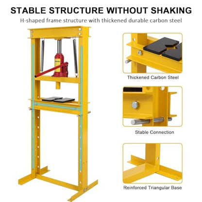 Hydraulic Shop Press, 12 Ton Heavy Duty H-Frame Floor Bearing Press Tool - size: 12T