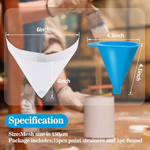 MAQIHAN 75 Paint Strainers Paper Cone - Filter with 1 Funnel for Spray Gun
