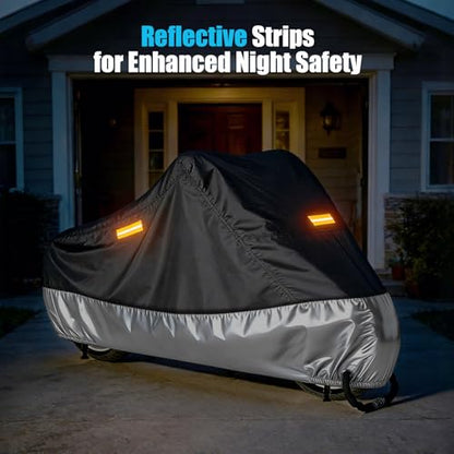 300D Motorcycle Cover Waterproof Outdoor 108 inch Black Silver - size: 108"