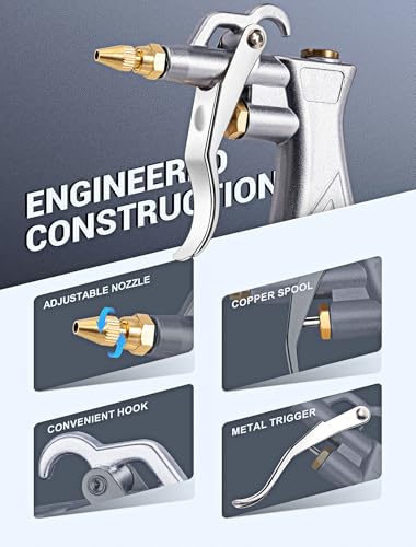 JASTIND Industrial Air Blow Gun with Brass Adjustable Air Flow Nozzle Kit