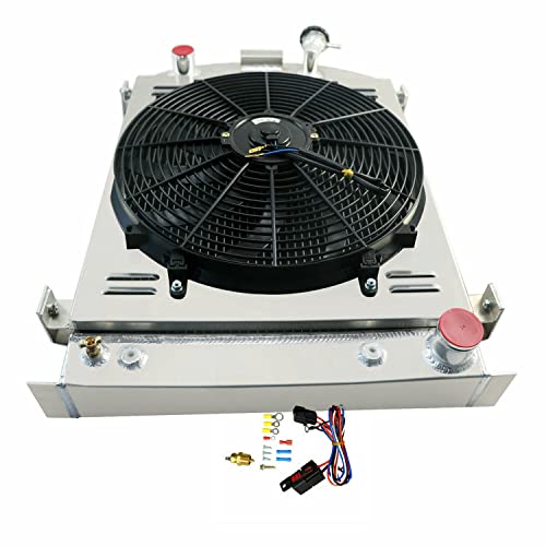 Radiator Compatible with 1930 1931 Ford Model A High Boy Chevy V8, 4 Row Full Aluminium Radiator + 16 Inch Fan + Shroud + Thermostat Relay Kit - size: 4Row Radiator Shroud Fan Relay Kit