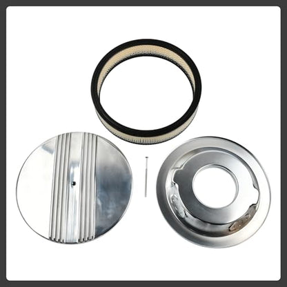 14 x 3 Inch Round Polished Air Cleaner Kit Half Finned Drop Base - color: Polished, size: 14"-Round Half Finned