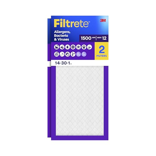 Filtrete 14x30x1 Air Filter, MERV 12, MPR 1500, 2 HVAC Filters - size: 14x30x1