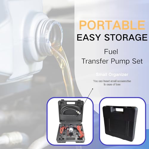 Fuel Transfer Pump Kit with Carrying Case, 12 Volt Electric Fuel Transfer Pump, High Efficiency Self-priming Pump for Pumping Gasoline, Diesel, Kerosene, Water and Liquids - size: 12V Fuel Pump Kit (with Carrying Case)