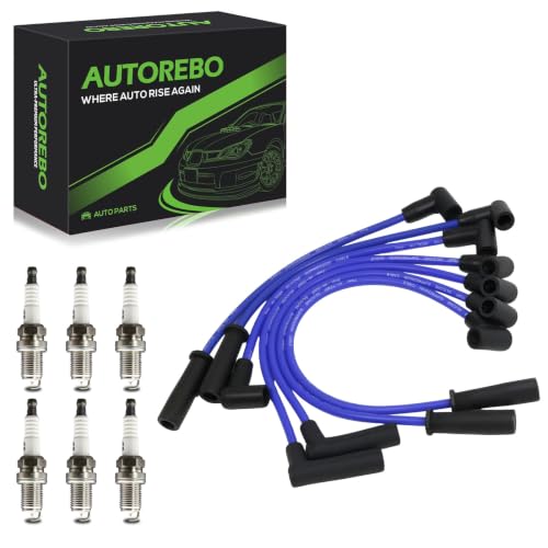 Set of 7 PCS Ignition Spark Plug Wires 671-6128 53168 5017059AB & 6 Iridium Spark Plugs Compatible with Jeep Grand Cherokee Comanche Wrangler TJ 4.0L L6# RC-CRX026 7648 6716128 16-806G 56041856AA - size: 6128