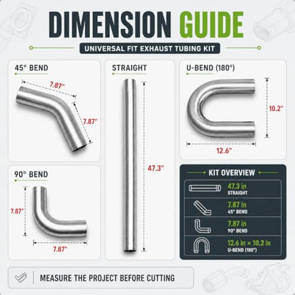 PartsFlow 16PCS 3" Universal Custom Exhaust Tubing Kit, Mandrel Bend Mild Steel Pipe Set with 180°/90°/45° Bends & Straight Pipes, High Flow DIY Performance Exhaust System Kit