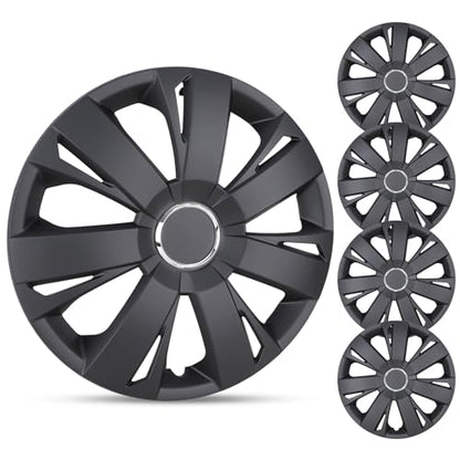 15" Universal Wheel Rim Cover Hubcaps Snap On Car Truck SUV - color: 5077-Black Matte-15