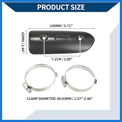Muffler Heat Guard with Clamp/Exhaust Pipe Head Shield Cover for Motorcycle/Heat Insulation Carbon Fiber 145x62mm / 1 Set Black Auto Accessories
