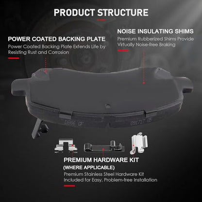 cciyu D1037 D866 Brake Pads w/Hardware Front Rear Disc Brake Pad Set - size: Front[D866] + Rear[D1037]