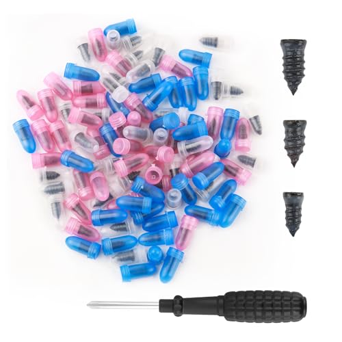100PCS Tire Repair Kit,Self-Service Tire Screw Plug Repair Kit Includes 3-Size Plugs & Screwdrivers,Professional Screw in Tires Plugs Kits for Quick Repairing Tires Puncture