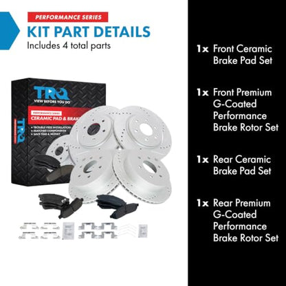 TRQ Performance Front and Rear Ceramic Brake Pad and Rotor Set Coated