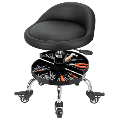 FLOLXNB Garage Mechanic Stool with Storage Tray,Low Height Rolling Shop Stools, Rolling Mechanics Seat Chair Height Adjustable, Rolling Shop Chair, Work Stool Creeper Seat (Style 1) - style: Style 1