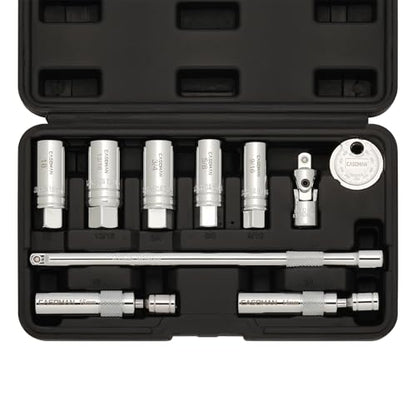 CASOMAN 10PCS 3/8"Drive Magnetic Spark Plug Socket Set, 6PT&12PT, Include Extension Bar, Universal Joint & Spark Plug Gapper, CR-V Steel - size: 10-Piece Set with Accessory