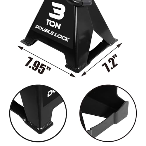 Torin AT43005AB Steel Heavy Duty Jack Stands: Double Locking Pins, 3 Ton (6,000 lb) Capacity, Black, 1 Pair (2 Pack) - size: 3 TON, style: Wide Base