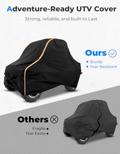 KEMIMOTO UTV Cover 2 Seater All-Weather Protection, Compatible with Polaris Ranger XP 1000,Mule,Pioneer,Wolverine,CFMOTO UForce, Ranger Cover 2-3 Seater PU Oxford Cloth Windproof Medium Size - size: Medium