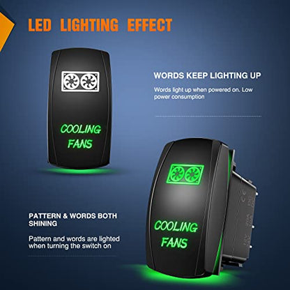 Nilight Cooling Fans Rocker Switch with Jumper Wires Set 5Pin Laser Green - color: Green, size: COOLING FANS
