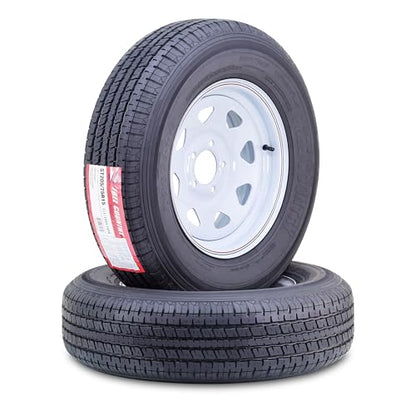 FREE COUNTRY Trailer Tire Wheel ST205/75R15 10PR E 111N 5X5 White Spoke Pk2 - color: White, size: 5x5"PCD