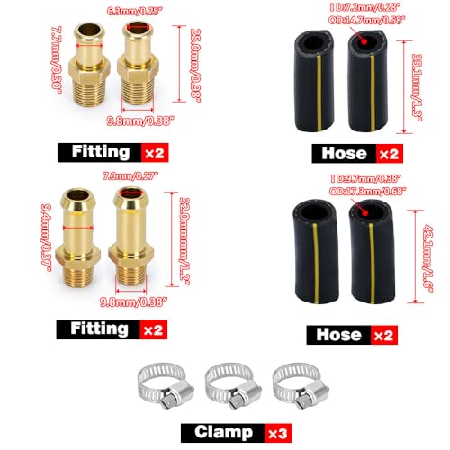 Manual Adjustable Fuel Pressure Regulator Kit, Chrome Silver with Gold Fittings, Includes Hose Clamps and Heat Shrink Sleeves for Carburettor Systems