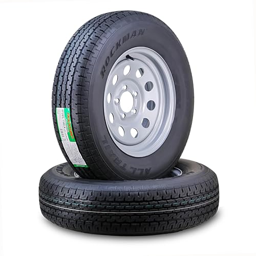 ROCKMAN Trailer Tire Wheel ST205/75R14 8-Ply 105M 5X4.5" Silver Mod Rim Pk2 - size: ST205/75R14 /5x4.5
