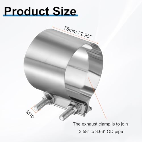 HARFINGTON Exhaust Clamp 3.66" Stainless Steel Lap Joint Band Clamp Exhaust Pipes Connection with M10x55 Screws for Car Muffler Elbow Pipes - size: 3.66 inch
