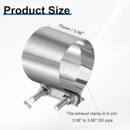HARFINGTON Exhaust Clamp 3.66" Stainless Steel Lap Joint Band Clamp Exhaust Pipes Connection with M10x55 Screws for Car Muffler Elbow Pipes - size: 3.66 inch