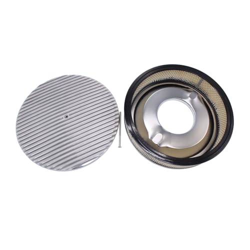 1 pc SHLPDFM Silver Chrome Finned 14" X 3" Round Polished Aluminum Air Cleaner Filter Fits for Chevy Ford SBC BBC