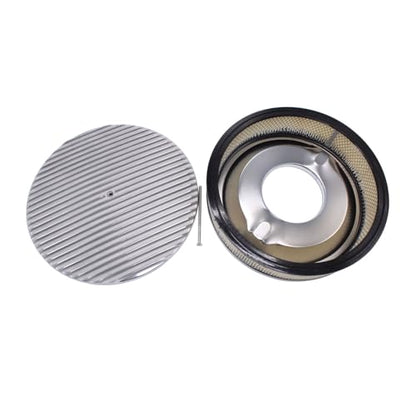 1 pc SHLPDFM Silver Chrome Finned 14" X 3" Round Polished Aluminum Air Cleaner Filter Fits for Chevy Ford SBC BBC