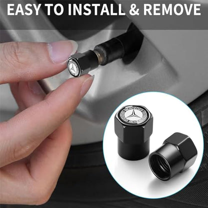 Tire Valve Stem Caps for Mercedes-Benz Metal Car Wheel Air caps Auto Valve Stem Caps Accessories 4 Pack Black - color: Black-07