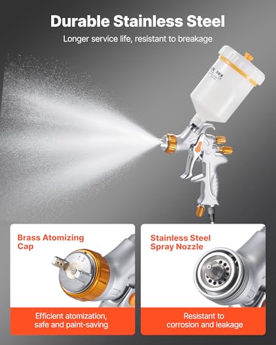 VEVOR HVLP Air Spray Gun, Gravity Feed Paint Sprayer Gun with 3 Nozzles (1.3/1.4/1.7mm), 600ml Capacity Auto Paint Sprayer with Air Regulator for Automotive Primers, Clear Coats & Topcoats - size: HVLP -1.3/1.4/1.7mm