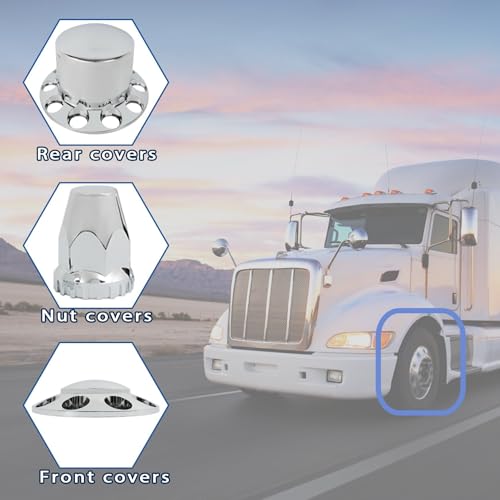 Silscvtt Chrome Semi Truck Hub Cover Wheel Axle Cover Center Caps Complete with 33mm Screw-on Lug Nuts for 22.5 Inches and 24.5 Inches Semi Truck Wheels 2 Front and 4 Rear - size: 2 Front and 4 Rear