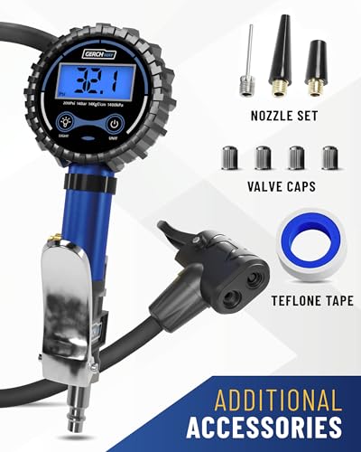 Presta Valve Air Chuck – Digital Bike Tire Inflator with Pressure Gauge – Schrader to Presta Valve Adapter for Air Compressor