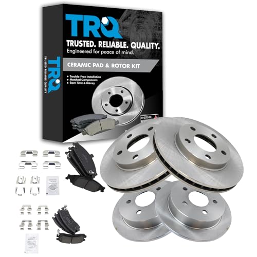 TRQ Front and Rear Brake Pad and Rotor Set Ceramic - style: BKA11171