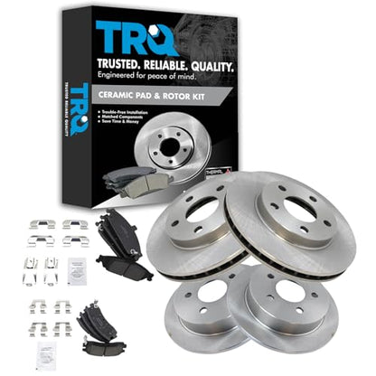 TRQ Front and Rear Brake Pad and Rotor Set Ceramic - style: BKA11171