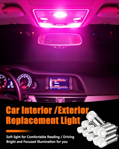Qasim 1893 LED Bulb BA9S 1895 53 57 12V Pink Car Light 10-Pack - color: Pink