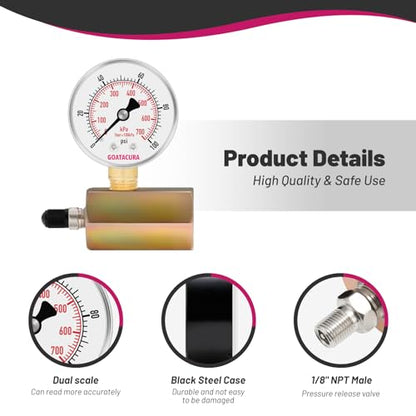 2" Gas Test Pressure Gauge, 0-100psi/kpa, 3/4" FNPT Connection, - size: 0-100psi, style: Zinc Plated Steel Body