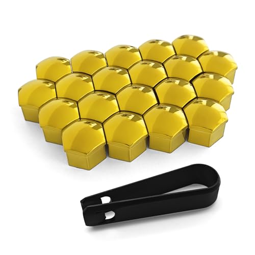 20PCS Lug Nut Covers, Bolt Covers Caps, 19mm Hexagonal Nut Covers with Removal Tool, Plastic Wheel Bolt Dust Caps Covers Auto Accessories Universal for Most Car Lug Nut Caps (Gold, 19mm) - color: Gold, size: 19mm