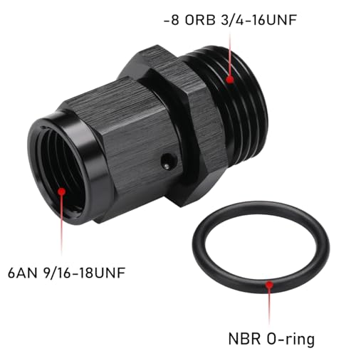6AN Female Flare Swivel to 8AN -8 ORB Male O-ring Boss Fuel Rail Fitting Adapter Straight Aluminum Black - color: Black, size: 6AN Female to -8 ORB Male