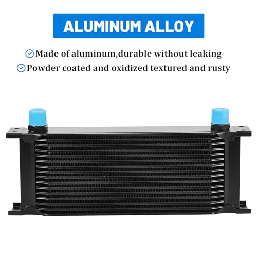 16 Row AN10 10AN Transmission Oil Cooler Kit Stacked Plate With 6AN 8AN Adapter Universal Engine Transmission British Radiator Oil Cooler Aluminium Black - color: Black-16 Row