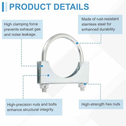 HARFINGTON U Bolt Muffler Exhaust Clamp 77mm(3") Galvanized Iron U-Bolt Clamps Muffler Tip Hook Saddle Exhaust Clip for Tip Pipes Connection - size: 77mm